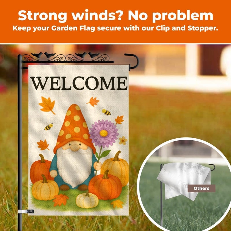 KarvePro Fall Gnome Pumpkin Garden Flag 12x18 Double Sided – Burlap Front Yard Flag, Garden Flag Welcome, Weatherproof Farmhouse Outdoor Decor - Image 5